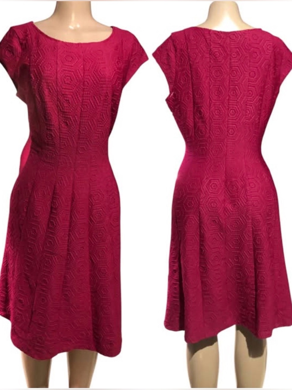 ELLE Pink-Fuchsia Embroiled Geometric Pattern Stretchy Dress Women Size XL